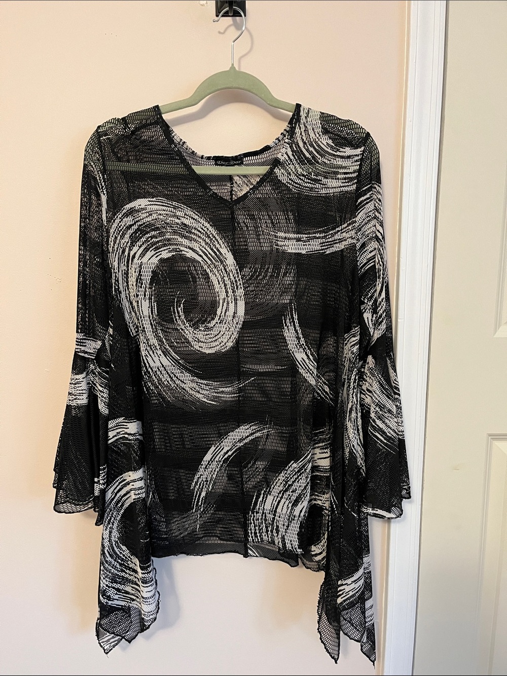 Black Sheer Swirl-Print Tunic Top